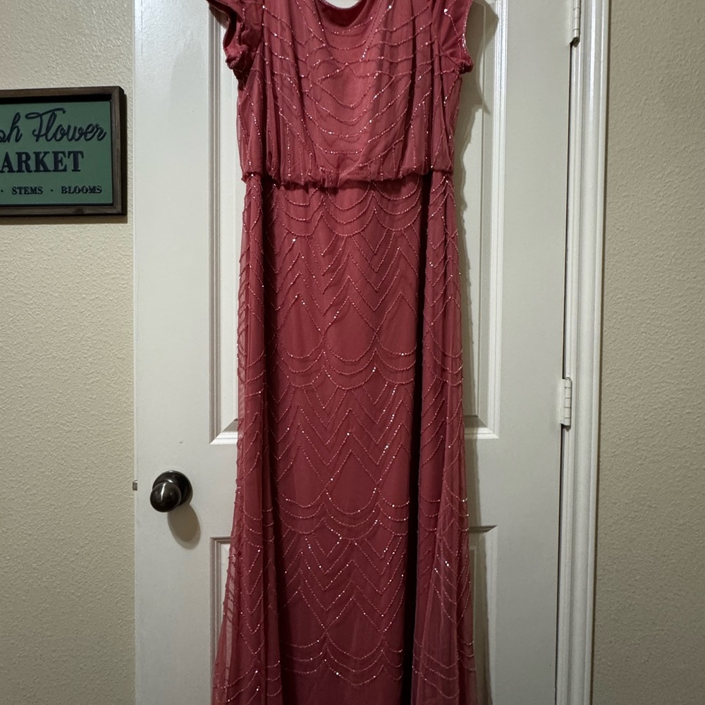 Adrianna Papell Pink Flutter Sleeve Maxi Gown